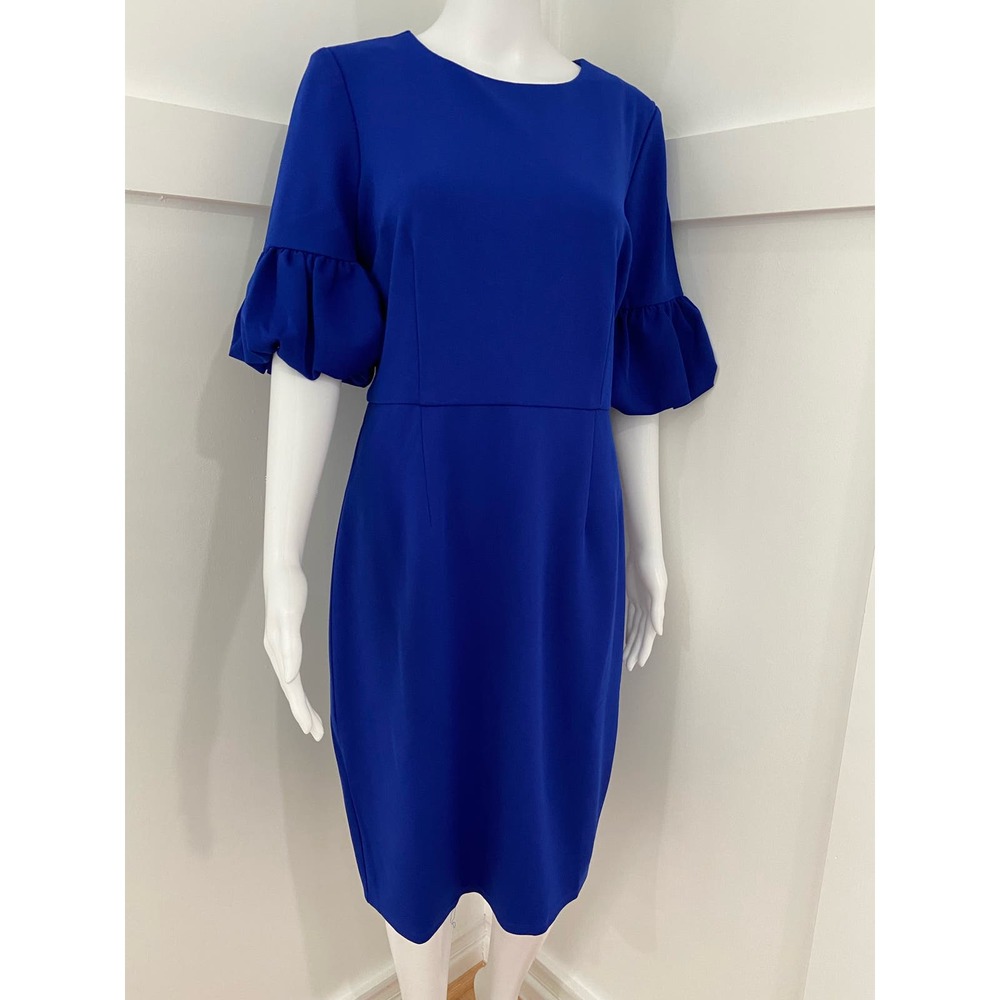 Marina Crepe Bubble Sleeve Blue Dress New in Plastic* Size 10 WD41